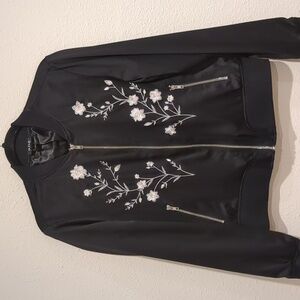A.N.A A New Approach Black Bomber Jacket with Floral Embroidery Size Medium